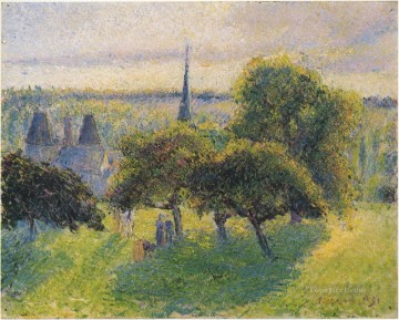  Sunset Painting - farm and steeple at sunset 1892 Camille Pissarro